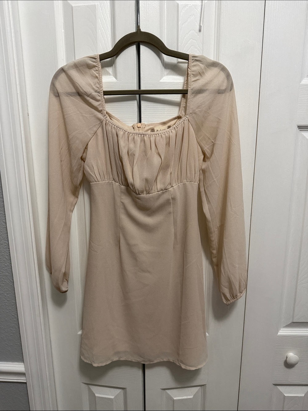 Altar'd State Soft Beige Long-Sleeve Peasant Dress